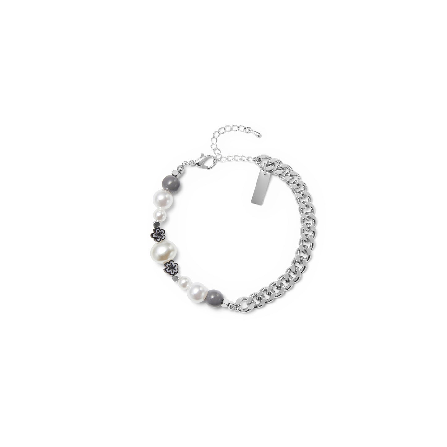 Pearl & Chain Bracelet Grey