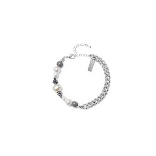 Pearl & Chain Bracelet Grey