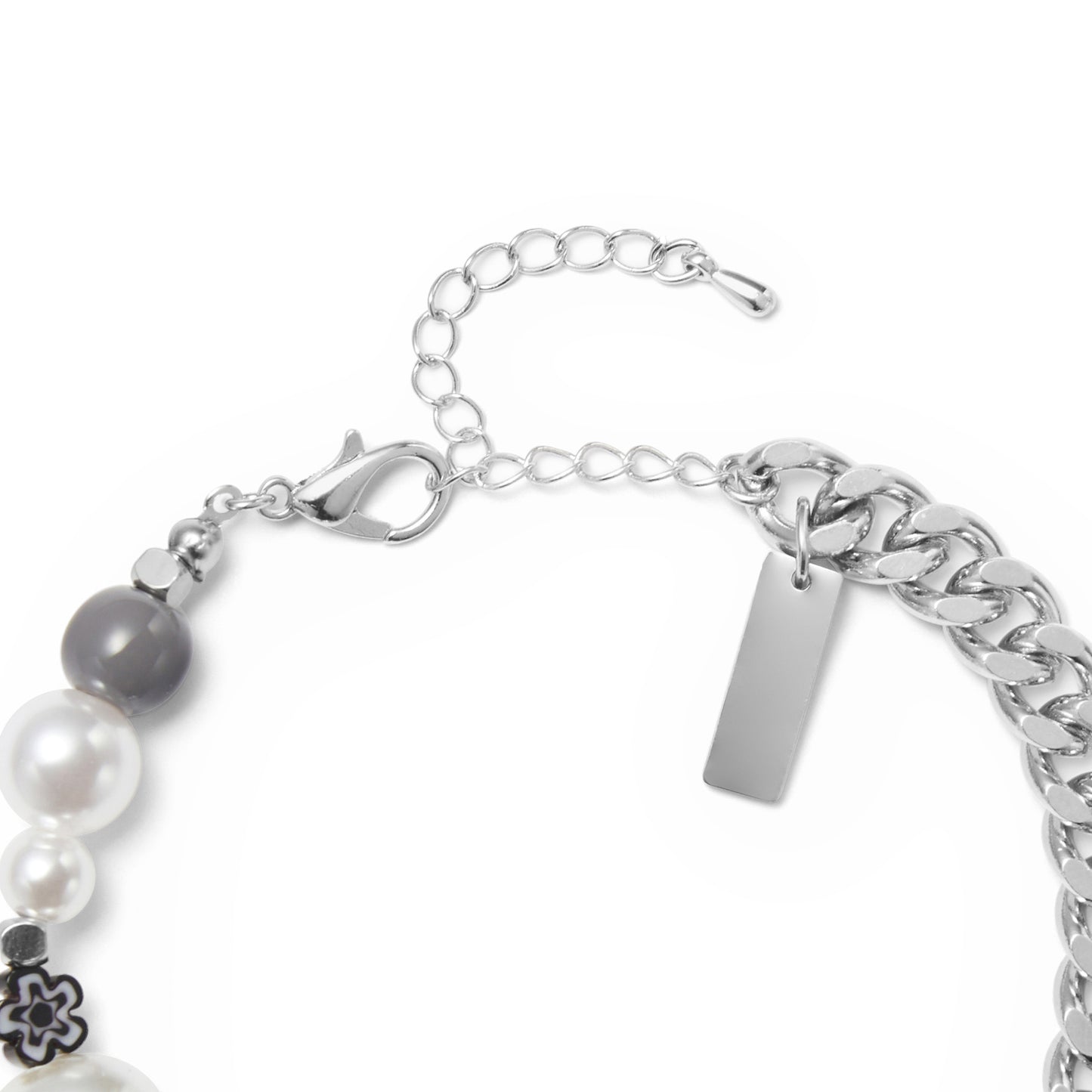 Pearl & Chain Bracelet Grey