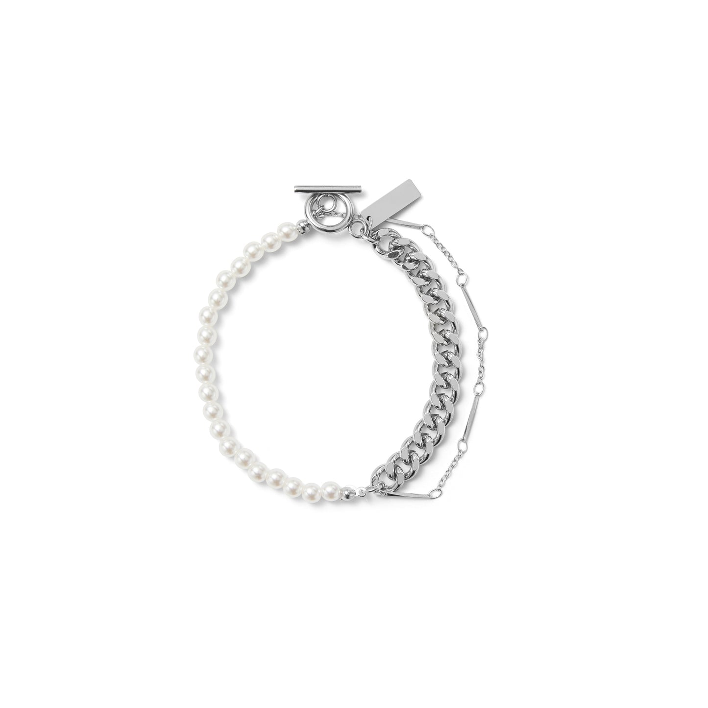 Pearl & Chain Layered Bracelet White