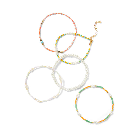 Multicolor Beaded Pearl Bracelet Set