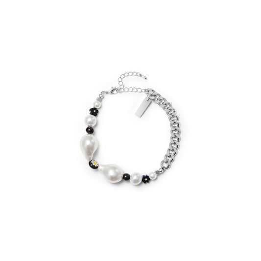 Pearl & Chain Bracelet Black