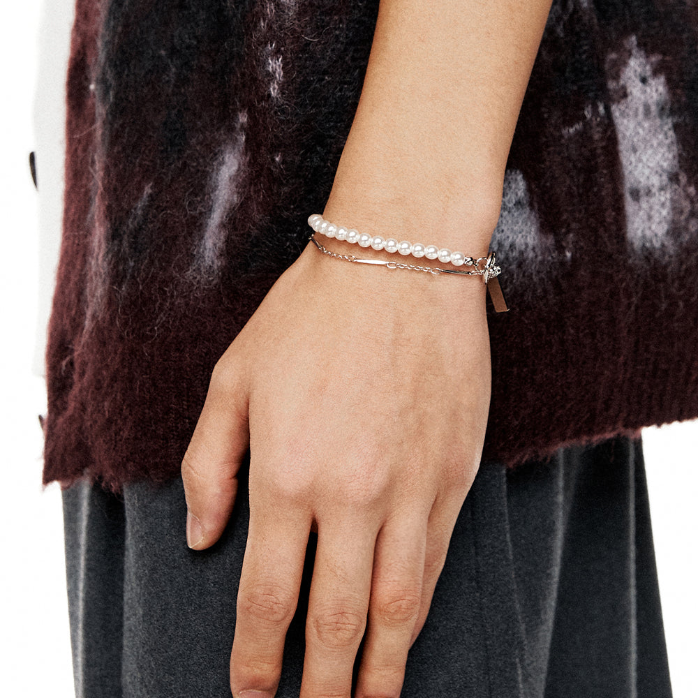 Pearl & Chain Layered Bracelet White